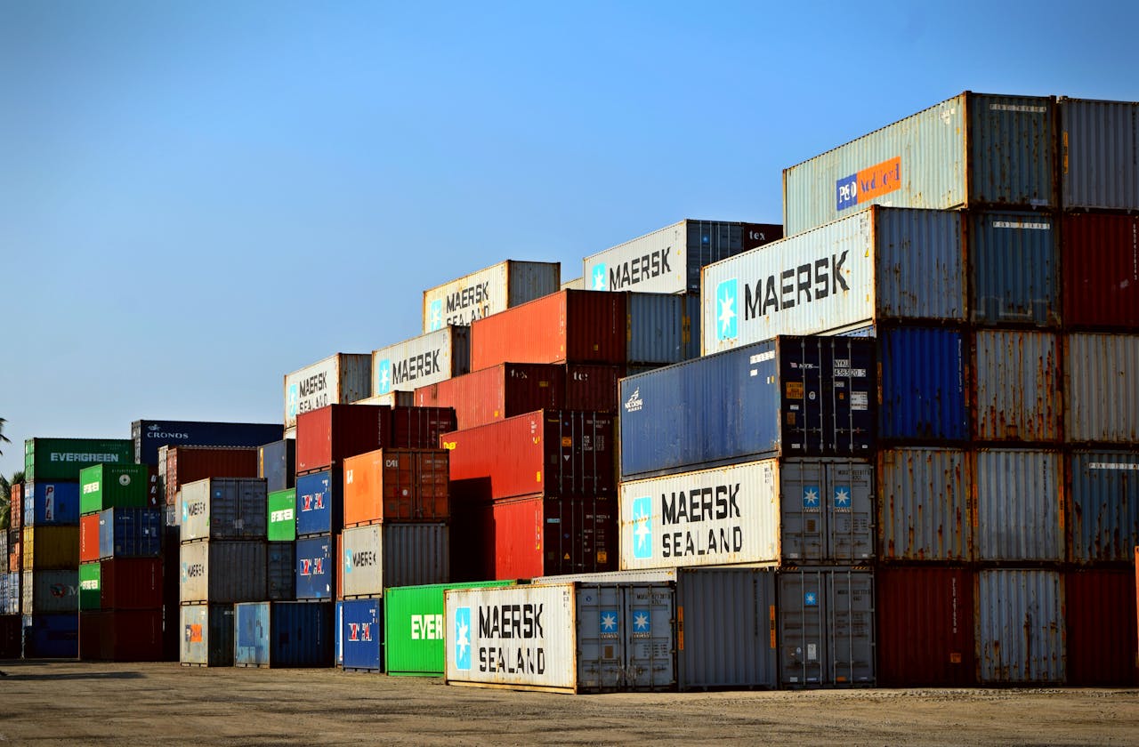 Container ships and port infrastructure at a global trade hub