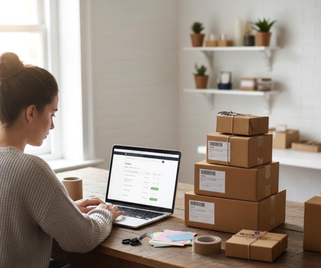 Package inspector examining a parcel for shipment insurance quality control